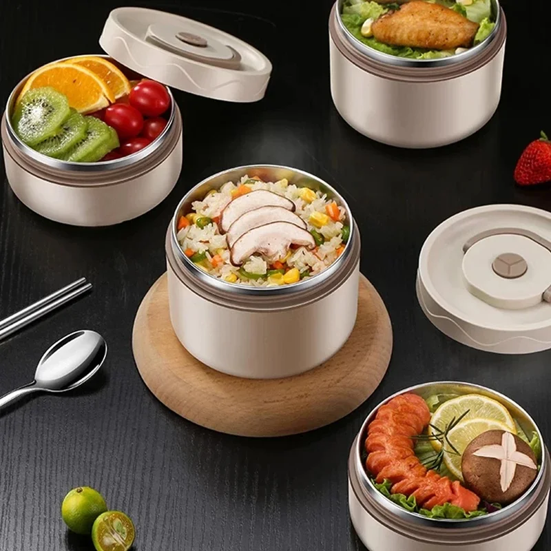 Portable 304 Stainless Steel Thermal Lunch Box Double Layer Food Container Leakproof Lid for Office School
