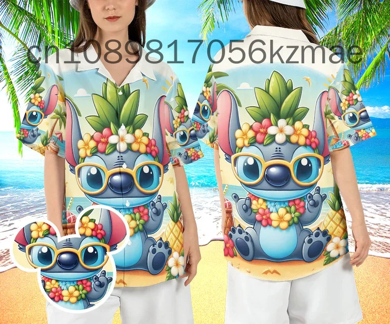 Lilo e Stitch, camiseta havaiana, masculina e feminina, manga curta, moda casual, verão, nova