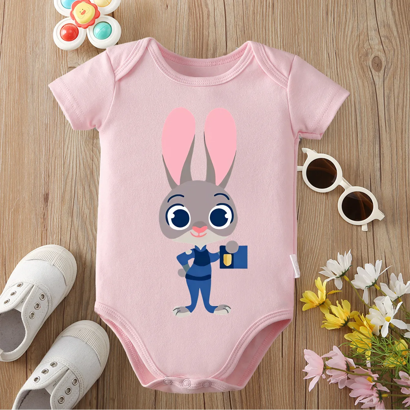 

Чистый хлопок Judy Hopps Zootopia, изысканная ткань с принтом, удобный комбинезон-боди для малышей, комбинезон для новорожденных от 0 до 12 месяцев