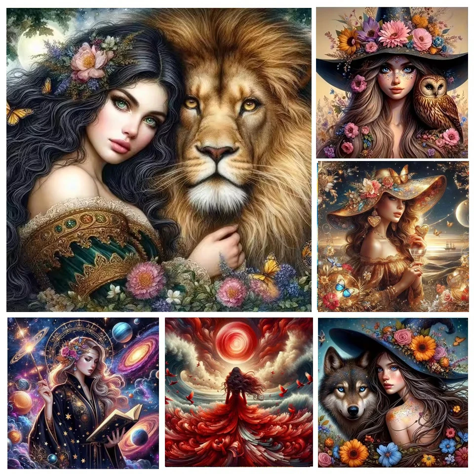 

Полный квадратный круглый комплект алмазной живописи Красивая девушка Лев Сова Алмазная вышивка ручной работы 5D DIY Мозаика Украшение дома