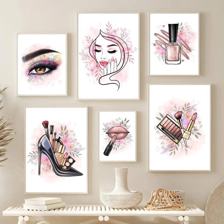 Makeup Beauty Nails Wall Art Print Eyebrow Lips Lipstick Lashes Canvas Painting Nordic Poster Bar Fashion Party Room Home Decor