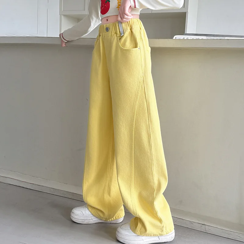 سراويل قصيرة من قماش الدنيم بلون الحلوى للفتيات للربيع والخريف، سراويل غير رسمية عصرية جديدة للمراهقين، مناسبة للأعمار من 7 إلى 14 عامًا