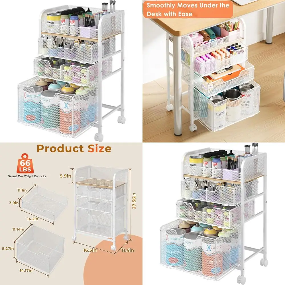 

4-Tier Rolling Cart with 3 Drawers - White Storage Organizer, DIY Dividers, Art Supply Organizer with 360° Wheels