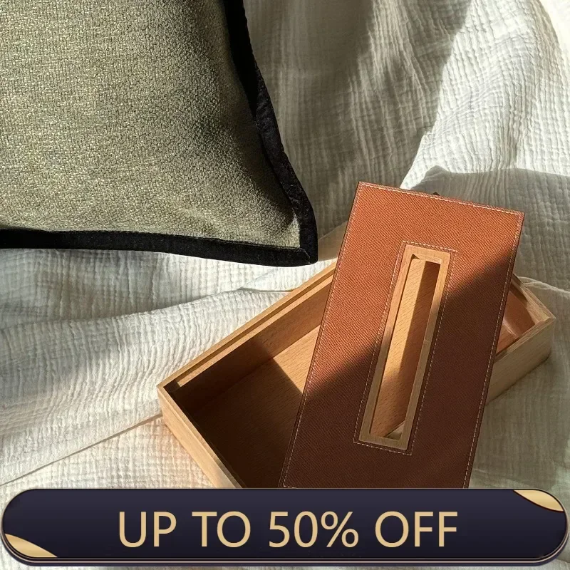 Luxury Wooden Tissue Boxes Leather Storage Aesthetic Tissue Boxes Organizers Napkin Holder Coffee Tables Napkin Box Bedroom
