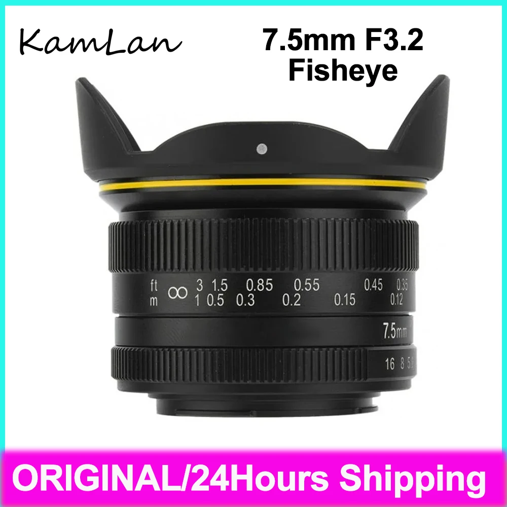 Kamlan 7.5mm F3.2 APS-C Fisheye Lens Large Aperture Wide-angle fixed focus Lenses for  M43-Mount Mirrorless Camera GH3 GH4