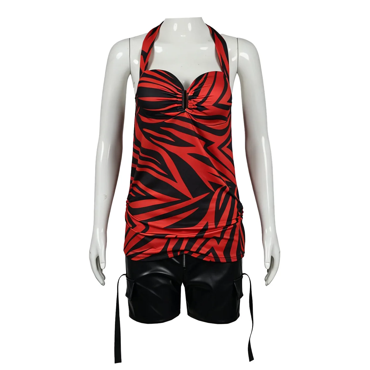 Obsession Movie Nikki Cosplay Red Black Zebra Print Vintage Sexy Halter Waist Cinch Set Adult Women Halloween Stage Costume view 2