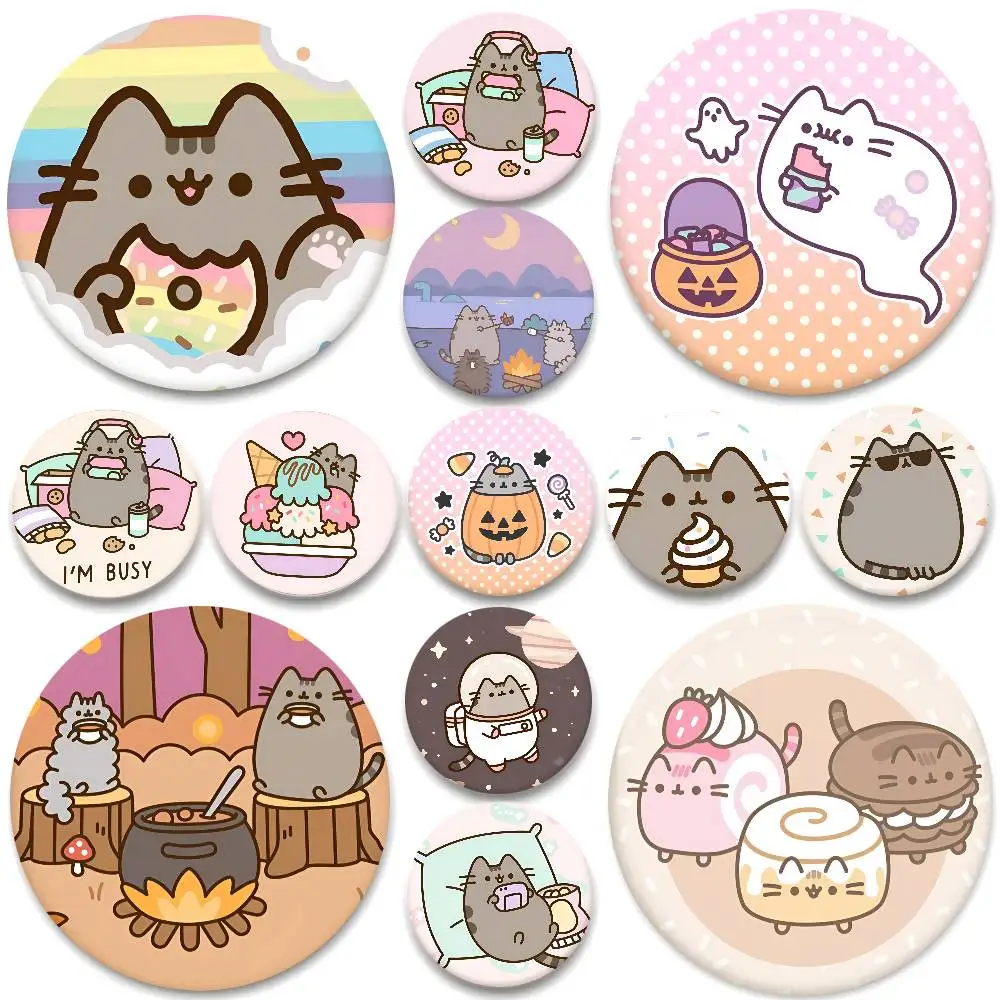 Cartoon P-Push-eens Cat Badges Round Badge Tinplate Coin Brooch Clothing Backpack Accessories Lapel Pin
