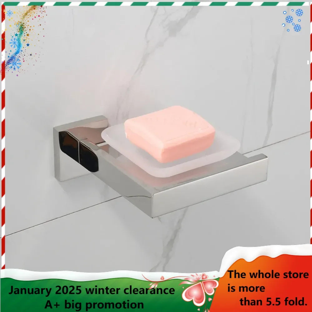 Bright Polishing Soap Dish Rust-Proof Steel Square Soap Holder with Removable Dish Silver Bathroom Accessories Soap Dispenser