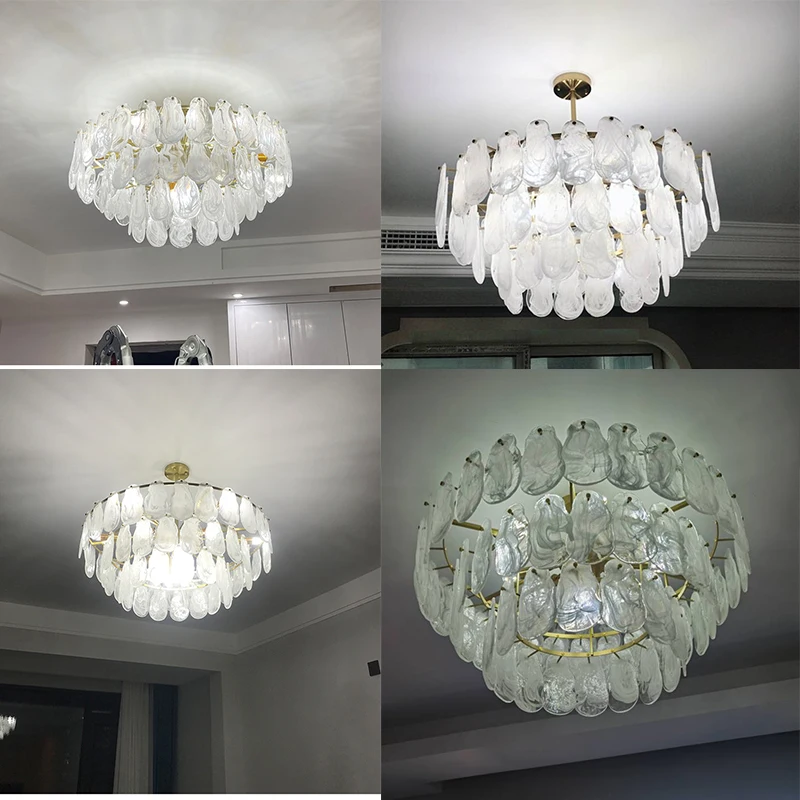 Modern Luxury Cloud Frosted Glass Ceiling Chandelier for Living Room Pendant Lamp Restaurant French Lustre Multilayer Led lights