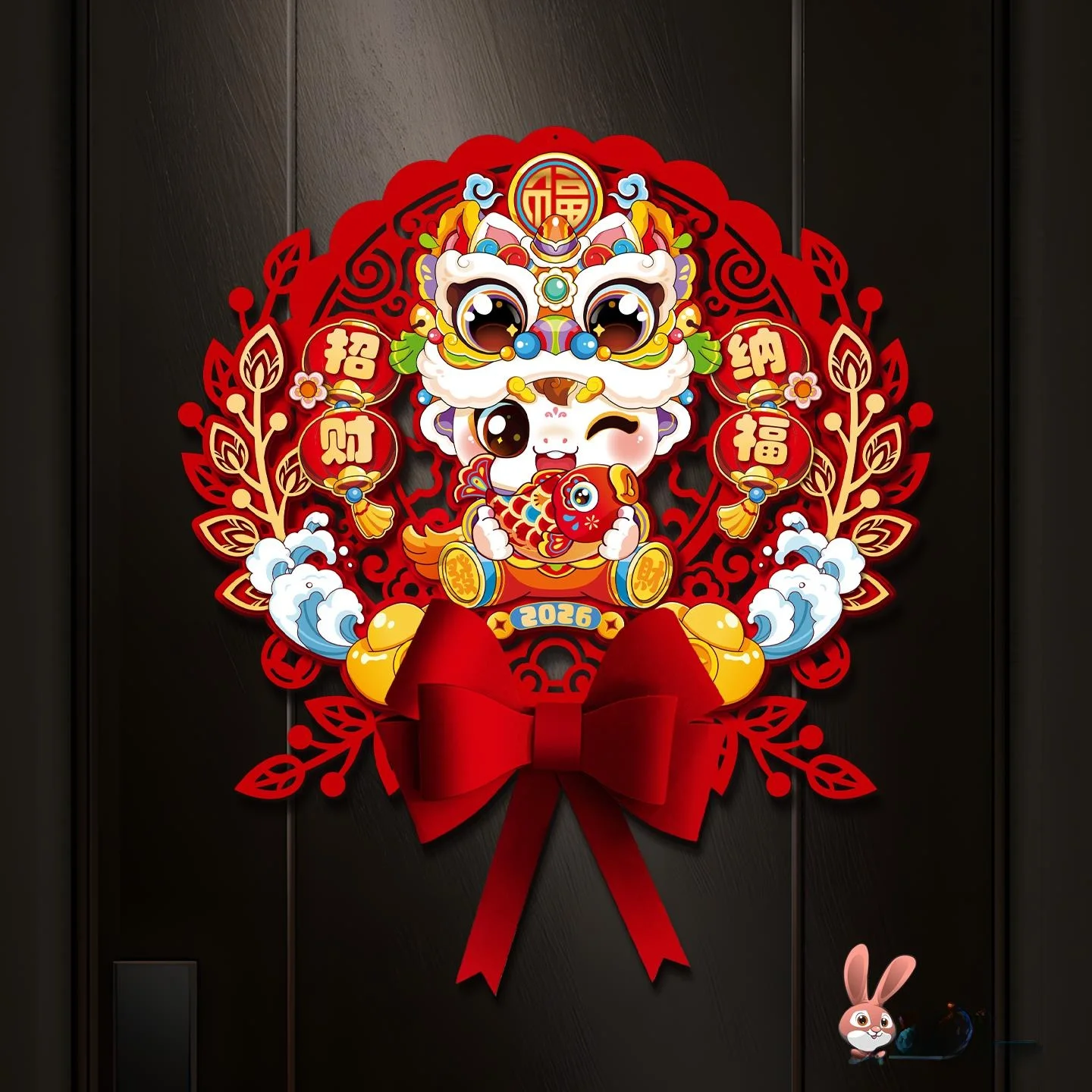 Decoración de Año Nuevo, Adorno 3D con el Carácter Fu para Puerta, Escaleras, Zodiaco Chino, Decoración Festiva para Entrada, Flores para Ventanas