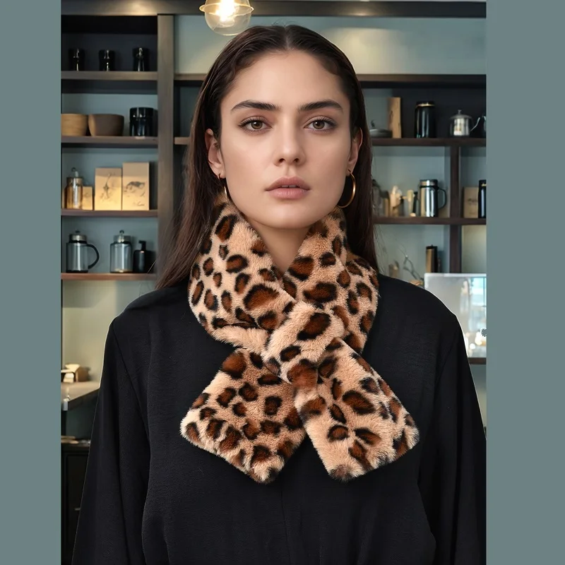 2024 Imitation Rabbit Fur Scarf Leopard Ring Scarf Wraps Women Winter Thick Faux Fur Neckwear Scarves Windproof Echarpe Shawl