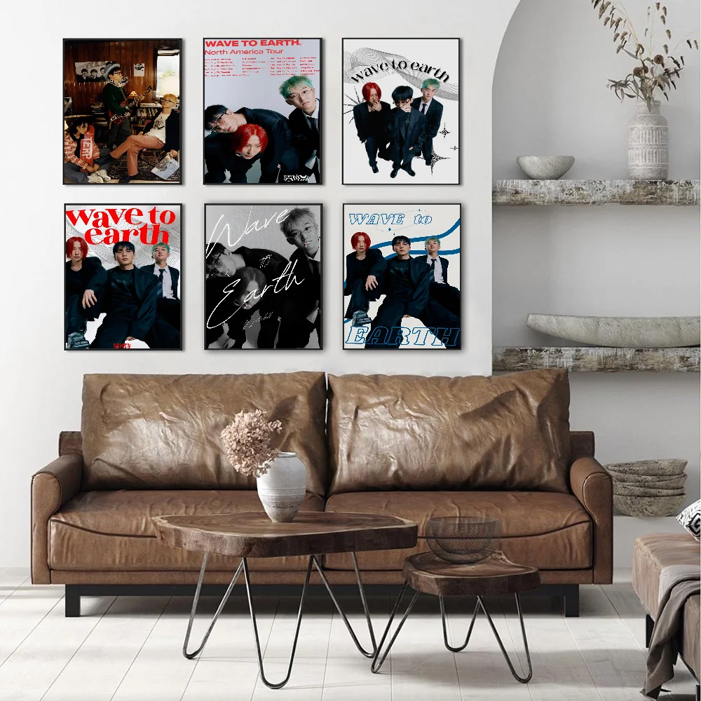 ملصق فني للموجة إلى الأرض ، مطبوعات ورقة بيضاء ، أعمال فنية ذاتية اللصق ، ديكور منزلي #4