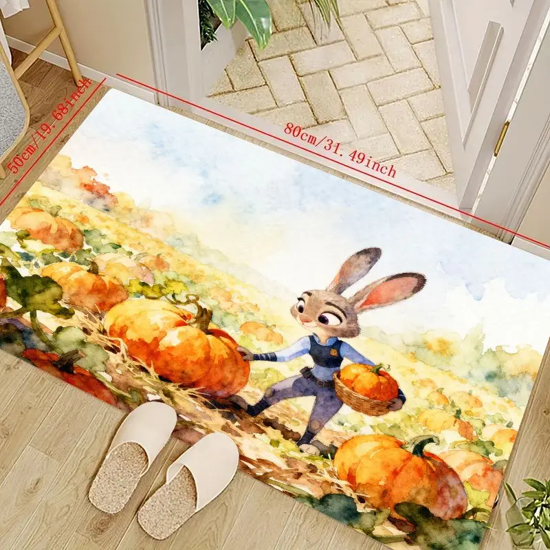 

1 шт., милый акварельный напольный коврик Zootopia Judy Hopps с тыквой, противоскользящий коврик с рисунком осеннего урожая, осенний декор, добро пожаловать D