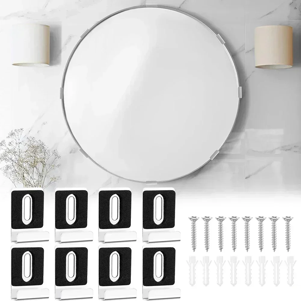 8PCS Stainless Steel Mirror Bracket Kit for Frameless Mirrors and For Advertising Boards and Secure Installation
