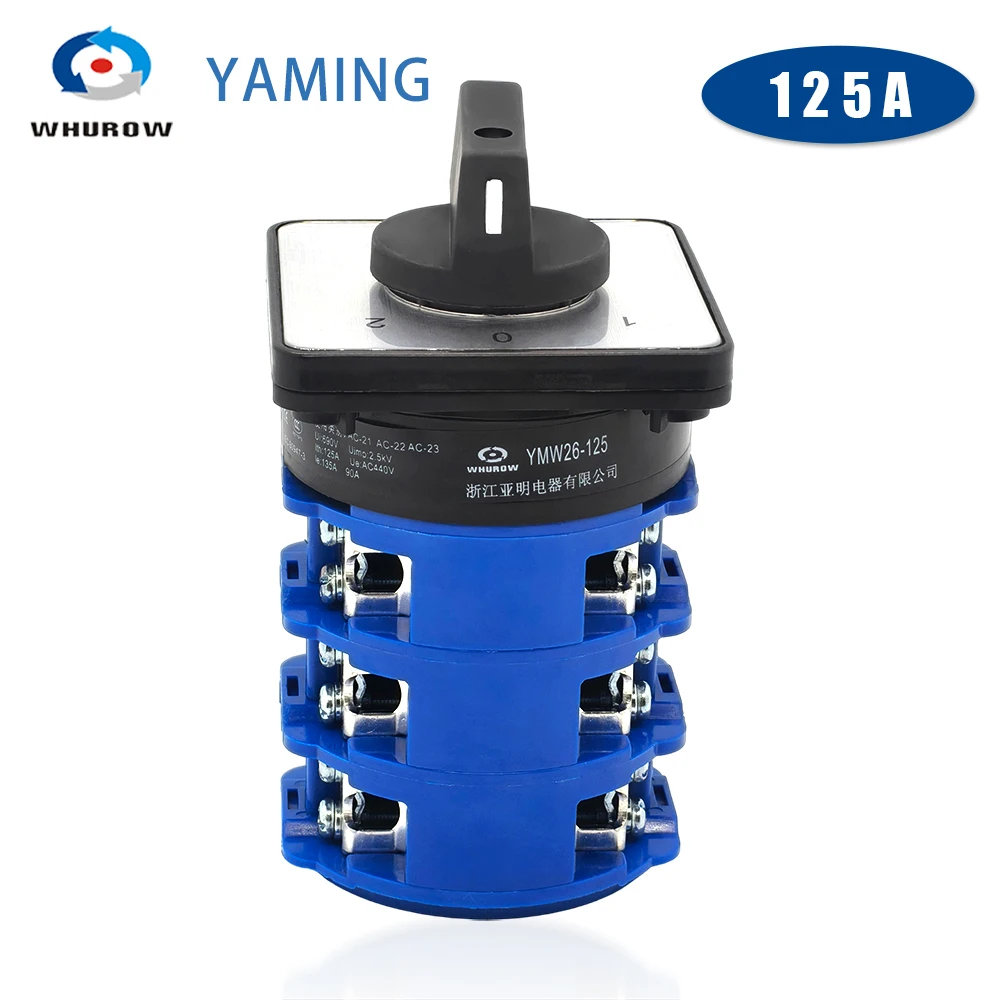 125A Three Poles LW26-125/3 Multi Position Panel Mounting Cam Changeover Rotary Switch Silver Contact LW28 YMW26