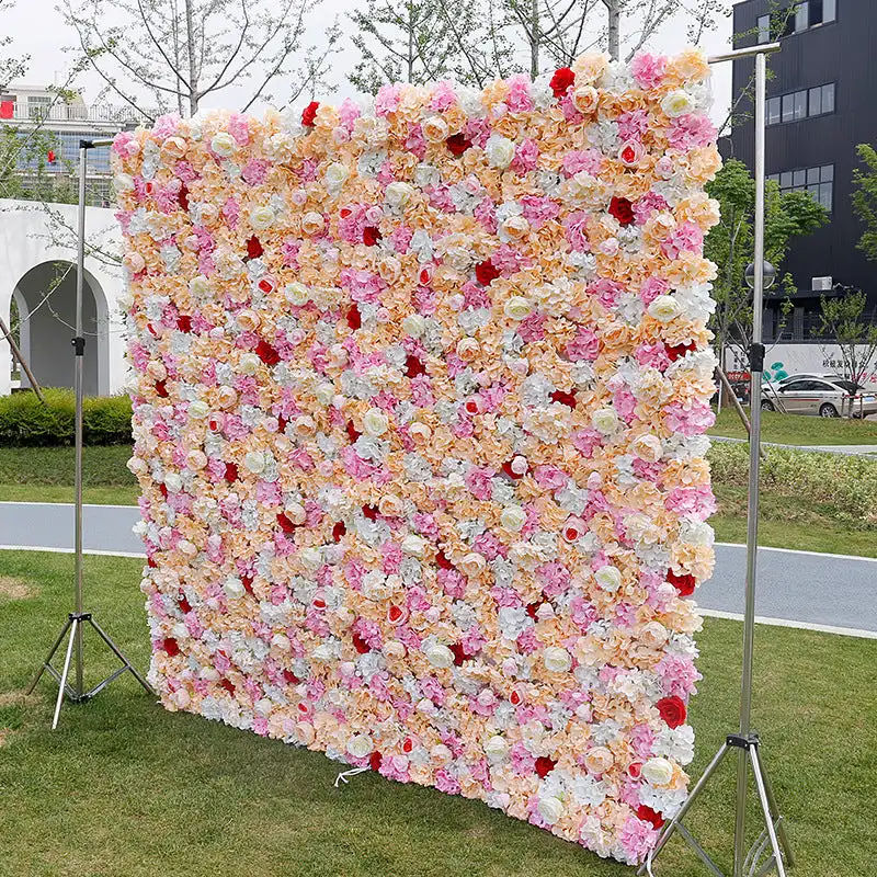 Luxury Rose pink Hydrangea 3D Flower Wall Wedding Backdrop Props Rose Hydrangea Arrangement Curtain Hanging Fabric Floral wall