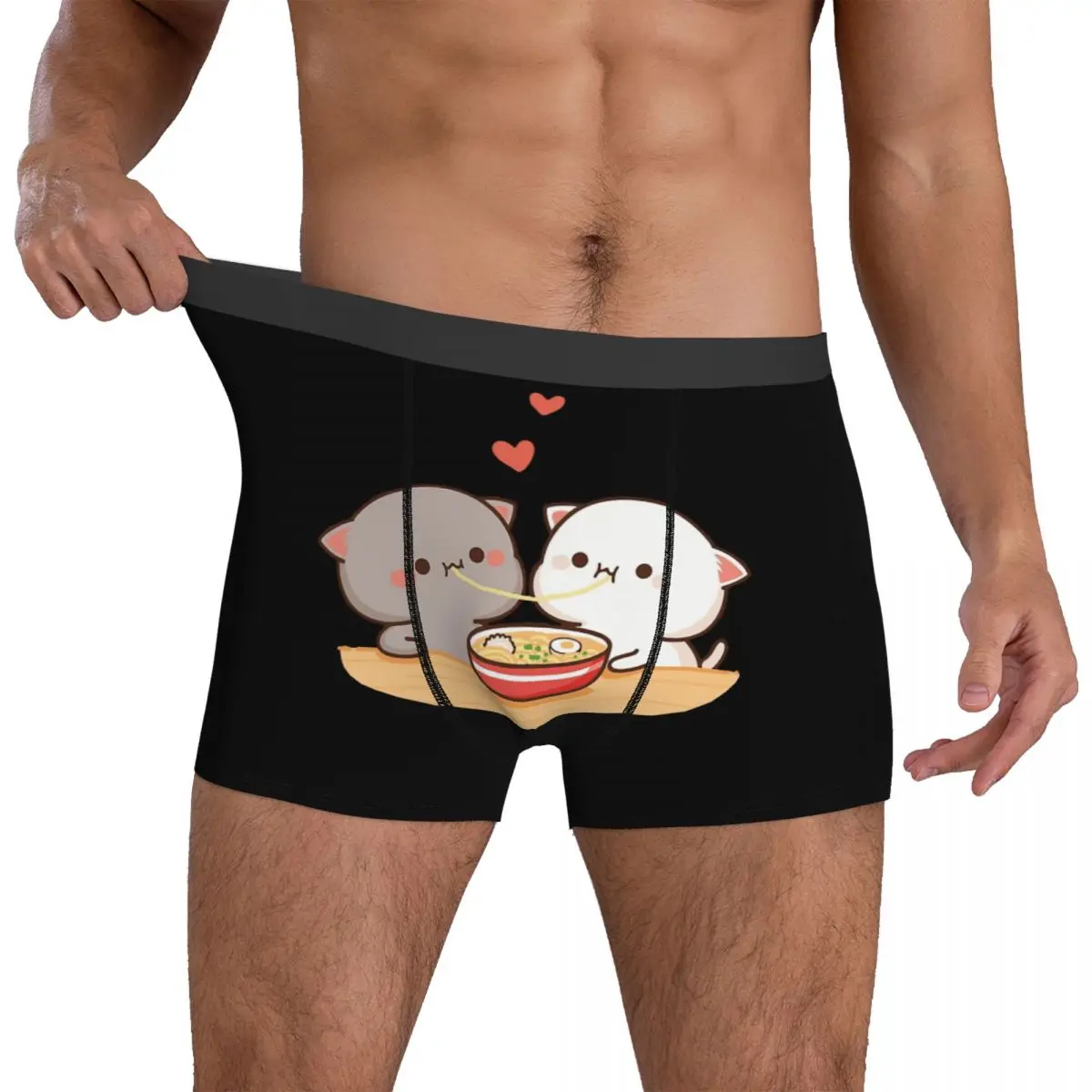 Peach And Goma Mochi Cat Eating Ramen calzoncillos transpirables, ropa interior masculina, pantalones cortos estampados, Calzoncillos Bóxer