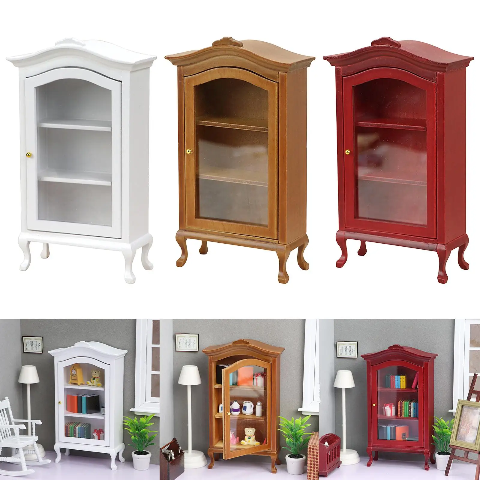 

Wooden Dollhouse Display Cabinet Dollhouse Furniture Showcase Decoration
