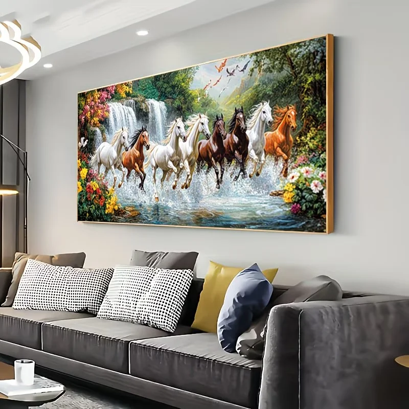 Handmade Diamond Art Set Painting Amazing Waterfall Galloping Horses Diamond Mosaic 5D DIY Full Drill Rhinestone Home Wall Decor