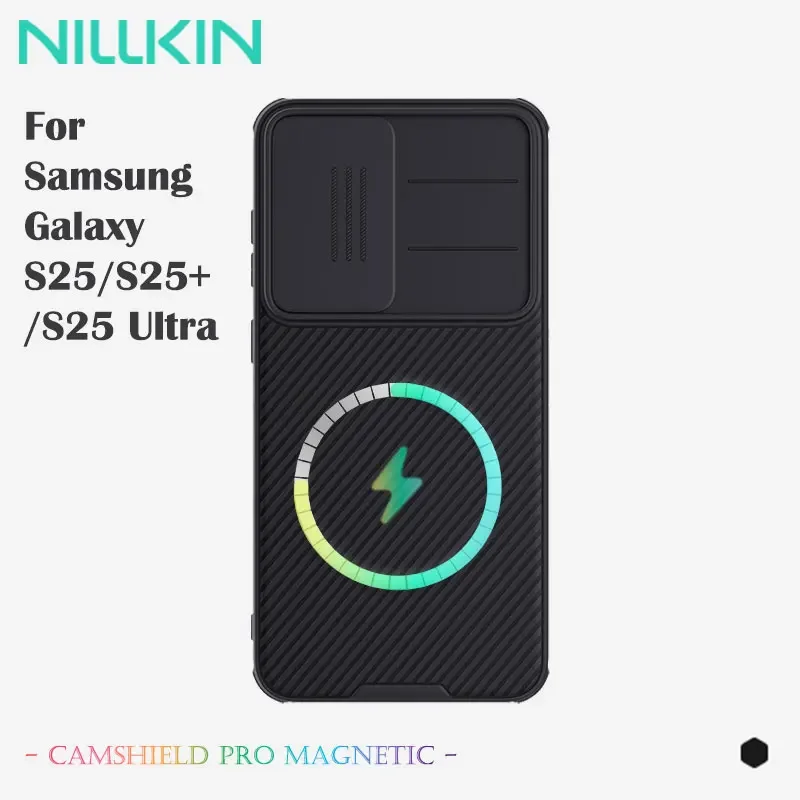 

NILLKIN Magnetic Case for Samsung Galaxy S25/S25+/S25 Ultra, Lens Protection, Slide Camera Black Cover, Full Coverage shell