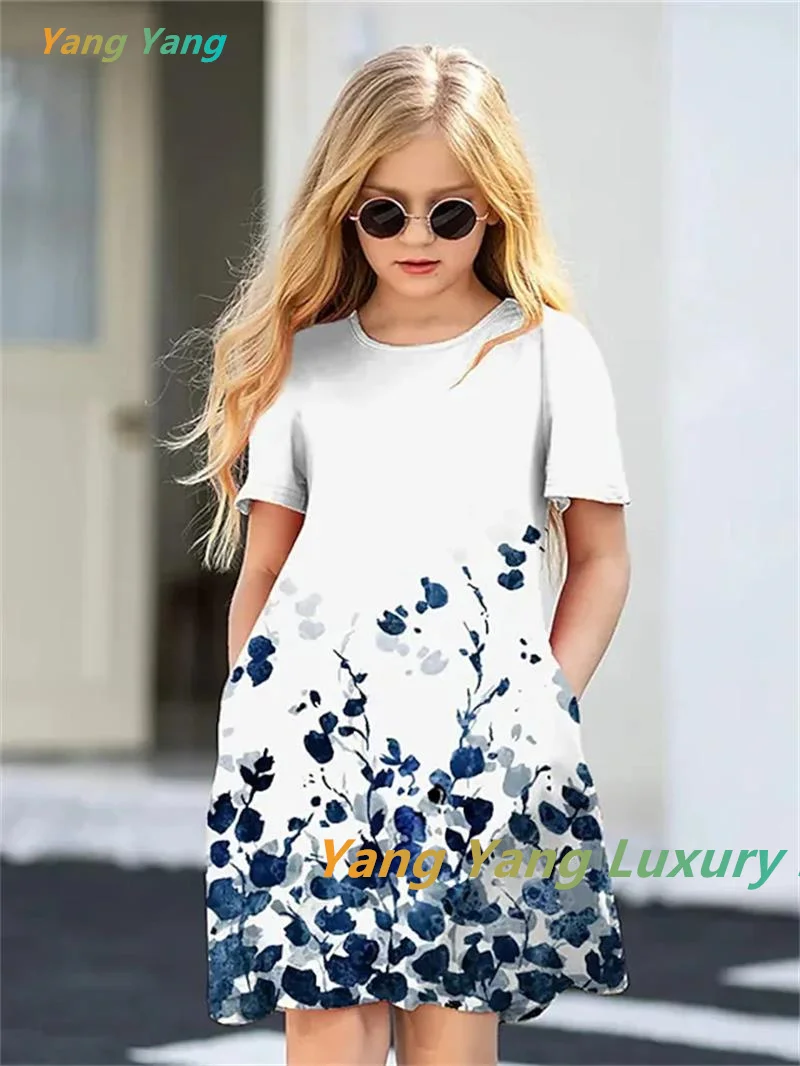 New Girl Short Sleeved Children Dress Knee-Length Summer Spring Women Dress & Outdoor Daily Holiday Cute Women Dress MINISO