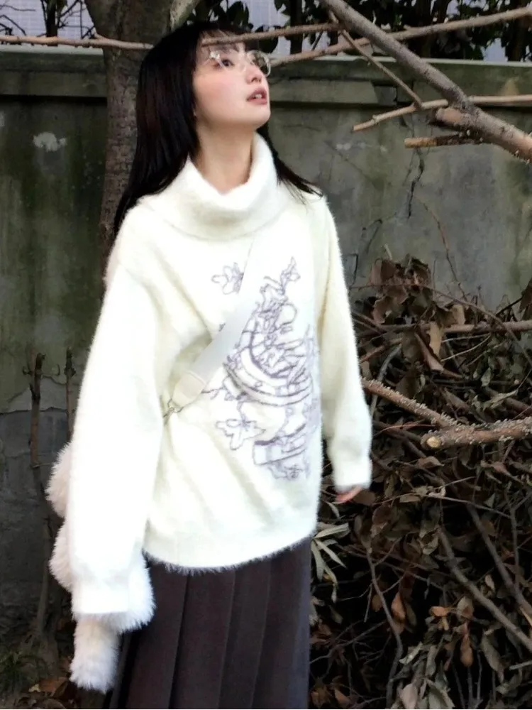 Japanische süße Jacquard Fee Pullover lose Harajuku gestrickte Grunge Pullover 2024 Winter y2k ästhetische Frauen Vintage Pullover