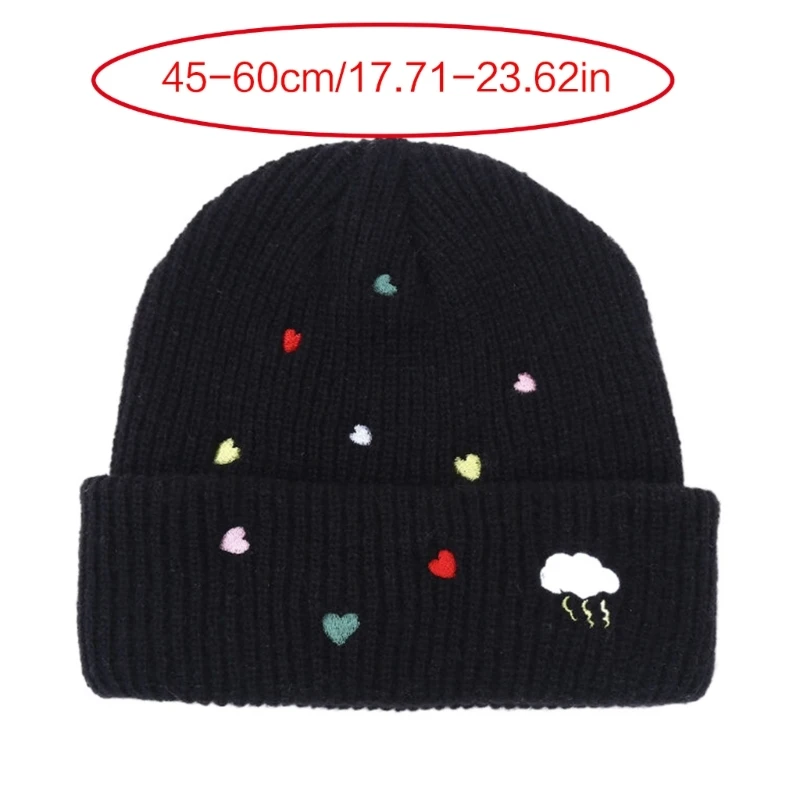 Knitted Beanie Hat for Adult Soft Stretchy Crochet Hat Fashion Couple Hat Kpop Dancing Hat Embroidery Heart Hiphop