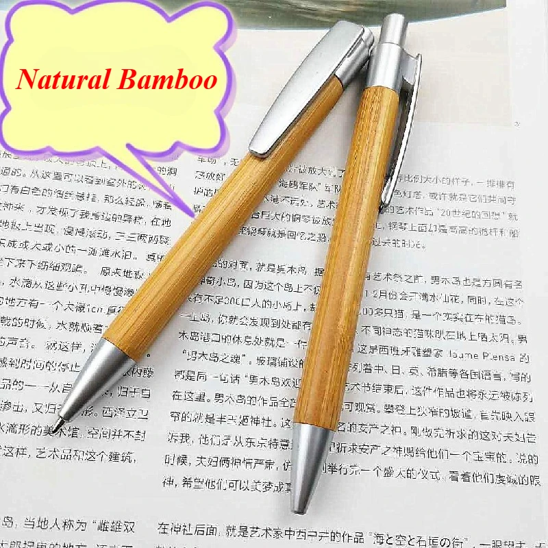 Natural Bamboo Ballpoint Pen with Press Out Core Neutral Pen Core Black 0.5mm Standard Pens Core Office Writing Calligraphy Pens