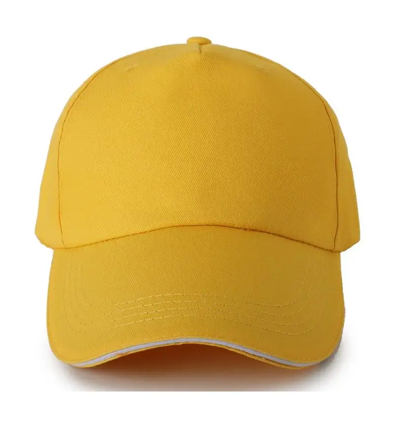 Yellow Travel 100% Cotton Baseball Cap with Velcro Team Building Unified Sun Protection Hats Plain Blank Custom Brand Logo Caps