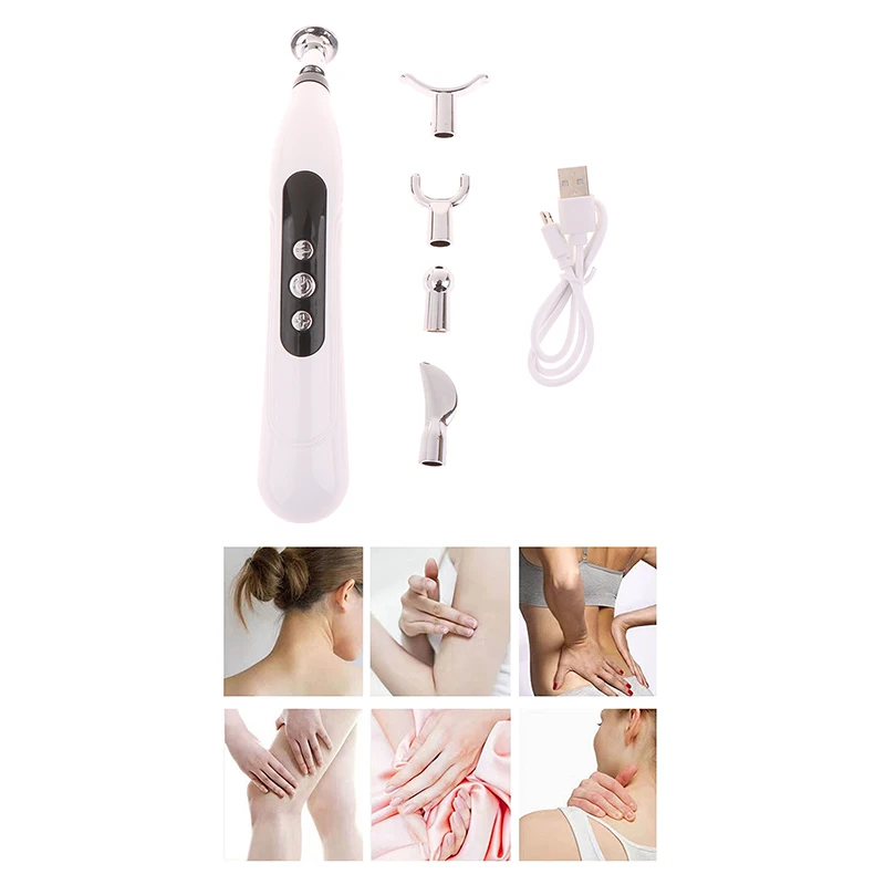 Pluma de acupuntura electrónica de 5 cabezales, masajeador eléctrico de pluma meridiana de acupuntura para cuello, pierna y cara para relajación corporal