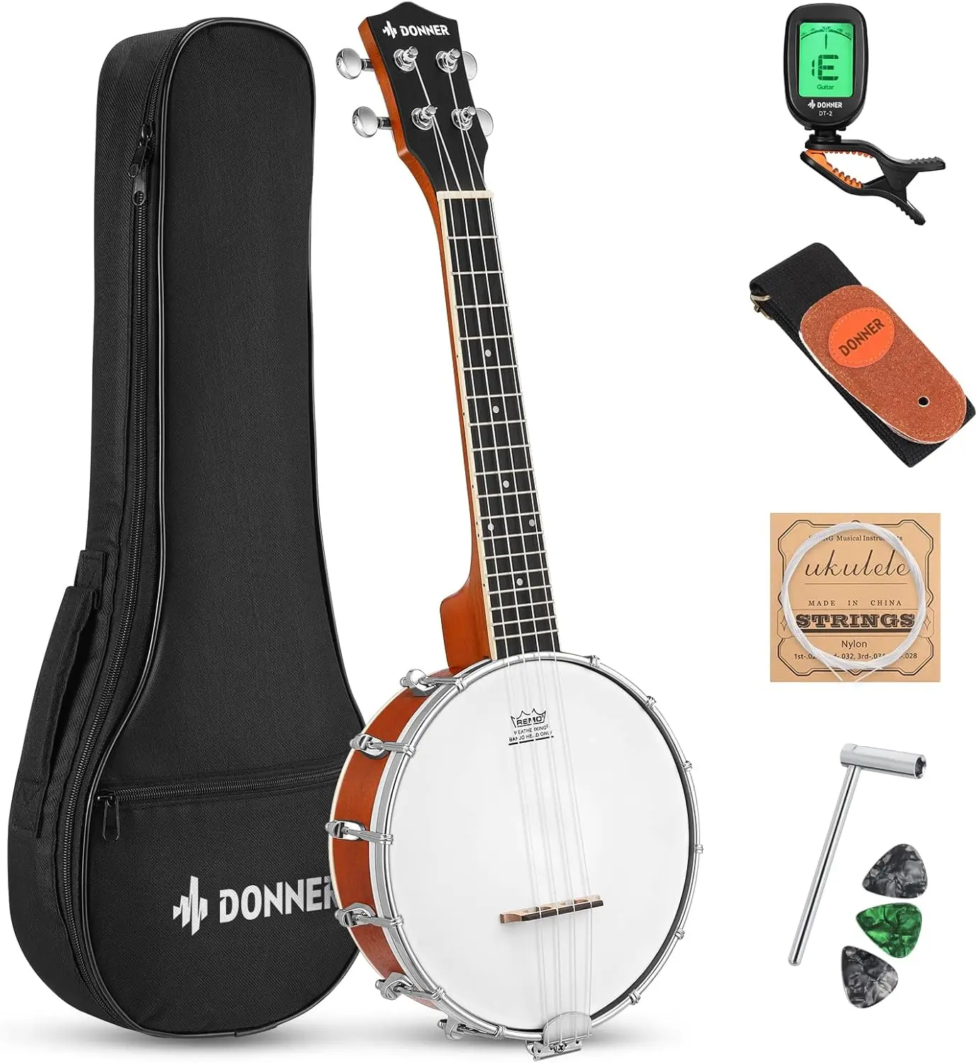 4-String Banjo Ukulele Kit for Adult Beginner - 23-Inch Sapele Stringed Musical Instrument with Banjo Tuners, Gig Bag, Picks, Skeleton Design