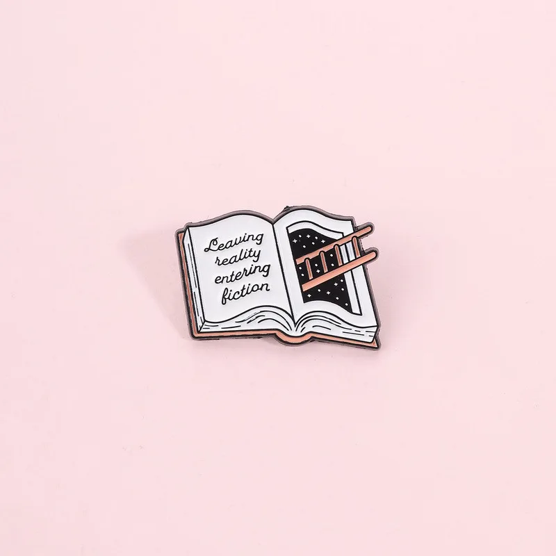 Book Starry Sky Ladder Fun English Metal Brooch Leaving Reality Reading Hobby Badge