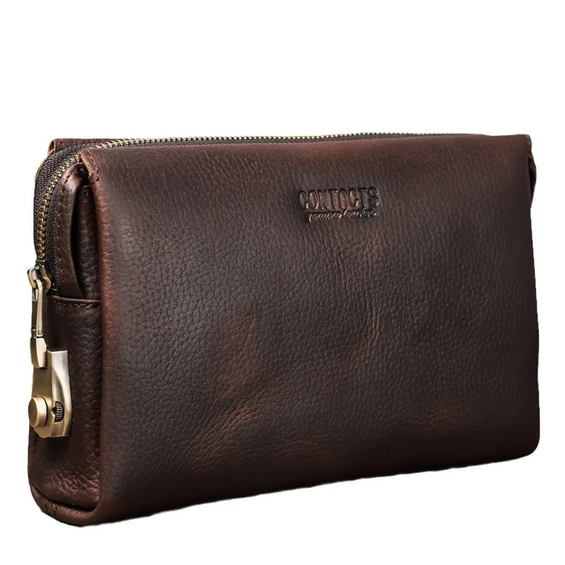 New Fashionable British Style Top Layer Cowhide Handbag Anti Theft Combination Lock Casual Men's Crazy Horse Cowhide Storage Bag