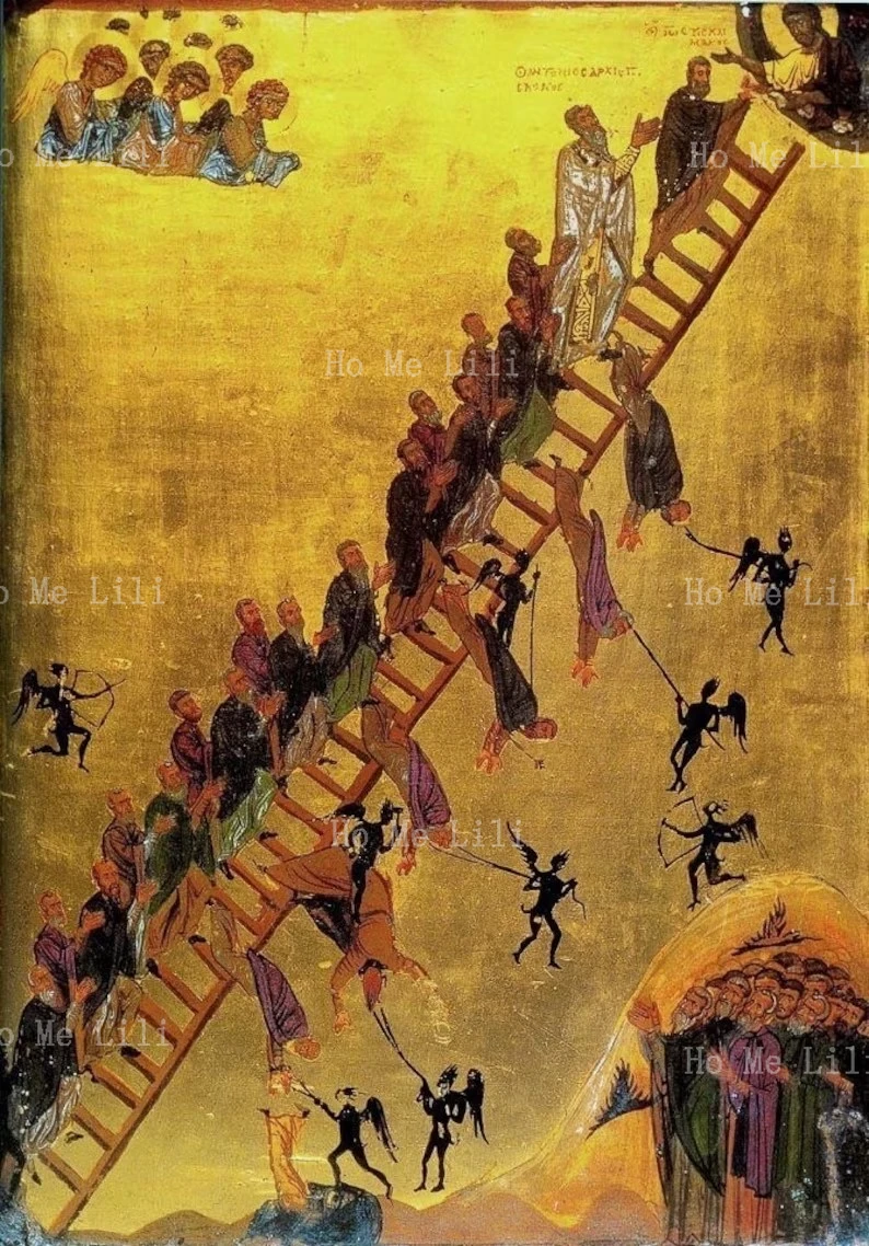 The Stairway Of The Holy Ascent Decorated By Beautiful Island Crimacus In Oil Painting