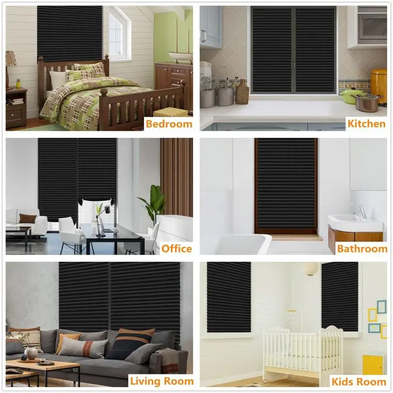 New Self Adhesive Window Shades Cordless Window Blinds Pleated Fabric Shades For Privacy Light Filtering