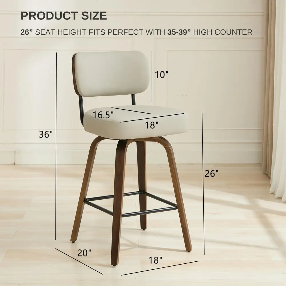 

Bar Stools Set of 3, 26 holstered Counter Height Bar Stools with Back and Walnut Wood Legs, Faux Leather Barstools for Kitche