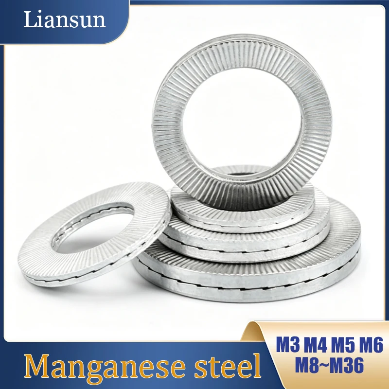 

M3 M4 M5 M6 M8 M10 M12 M14 M16~M36 Manganese steel Dacromet Double Deck Self-Locking Washer Wedge Lock Loose Shock Proof Gasket.