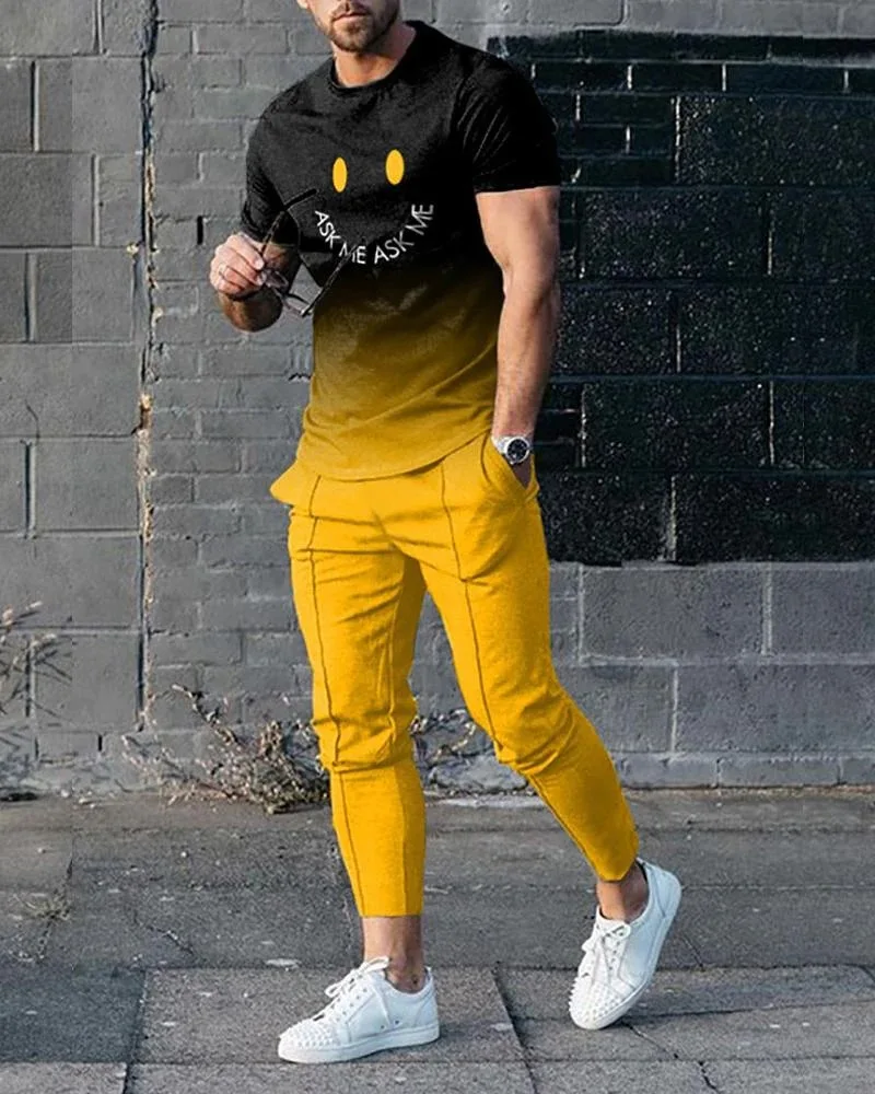 Letnie męskie spodnie dresowe 3D drukowane Jogger odzież sportowa koszulka z krótkim rękawem + długie spodnie Casual Street Clothes2 częściowy zestaw