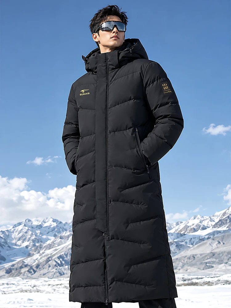 SUNAIS  Men Winter Jacket Long Sports Training Hooded Coat Outrwear Warm Silk Cotton Windproof Cotton Clothing пуховик женский