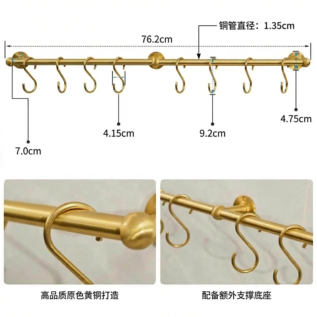 Nordic solid all-copper row hook brass coat hook entrance door wall hook bathroom towel rack  rack