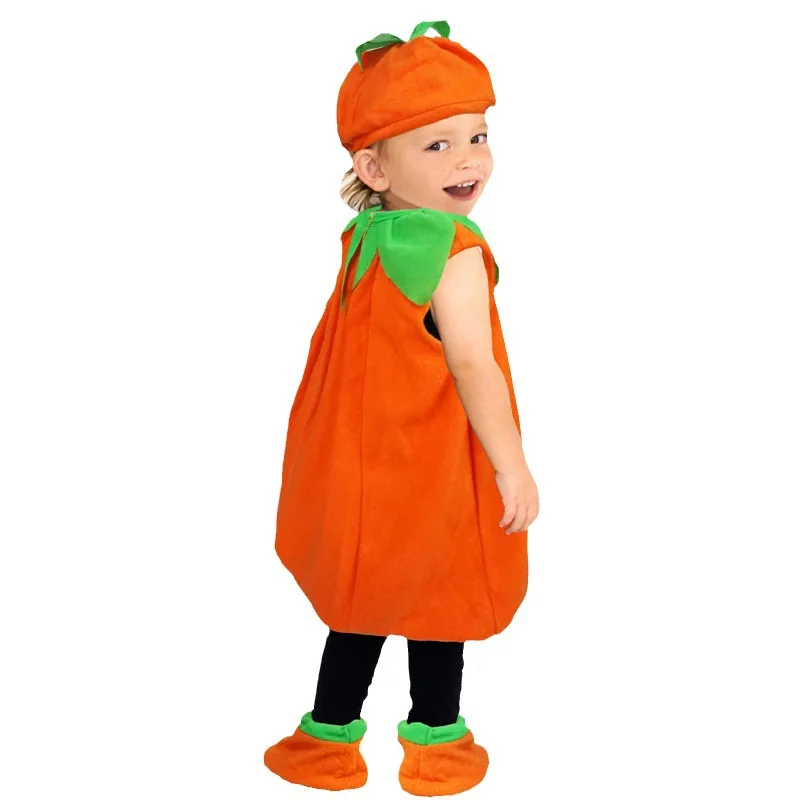 Children's Halloween Pumpkin Costume Stage Performance Costume Baby Cosplay Costumes Bodysuit Hat Set Cute Pumpkin Baby Costume