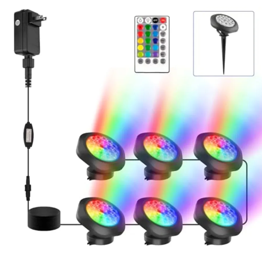 

RGBW Pond Lights with Timer, LED Underwater Submersible Fountain Light, Remote Control IP68 Waterproof Color Changing Landscape