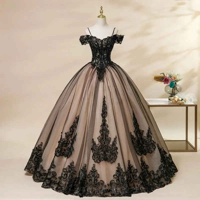 Classic Wedding Dress With Thin Shoulder Straps Lace Dress Sequins Colorful Yarn Performance Fluffy Dress Adult Gown Customized