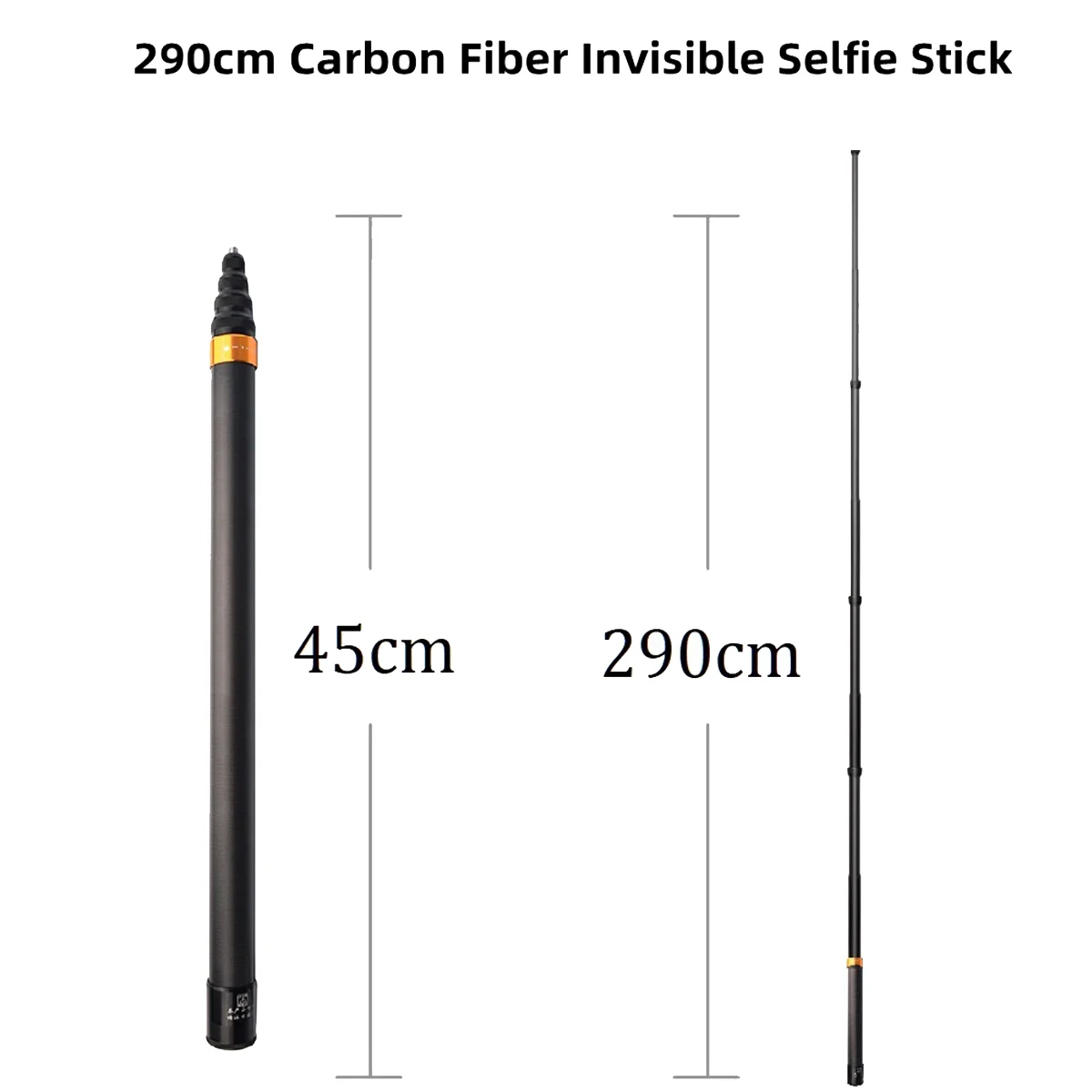 Carbon Fiber Selfie Stick, Edição Extensível Invisível, Acessórios para Câmaras de Ação, X2, ONE, ONE, R