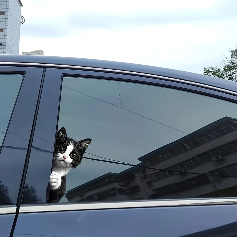 1pc Cute Peeking Tuxedo Cat Cartoon Waterproof Vinyl Sticker For Car Window Door Toilet Laptop Truck Decor