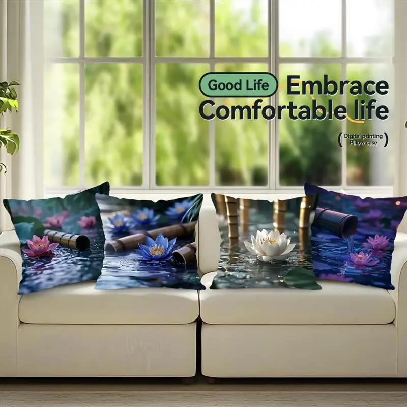 Elegant Lotus Decorative Cushions Pillowcase Polyester Cushion Cover Throw Pillow Sofa Decoration Pillowcover Home Decor