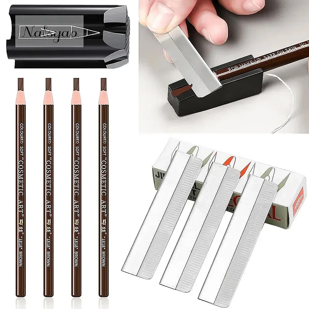 Eyebrow Pencil Microblading Kit Waterproof Tattoo Tint Enhancers Sharpener Brow 10Pcs Trimmer Blade Set