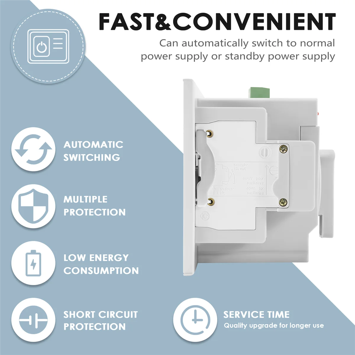 Interruttore di trasferimento automatico a doppia alimentazione Interruttore 2P63A Interruttore di marcia Classe Cb Ats Home monofase 220V