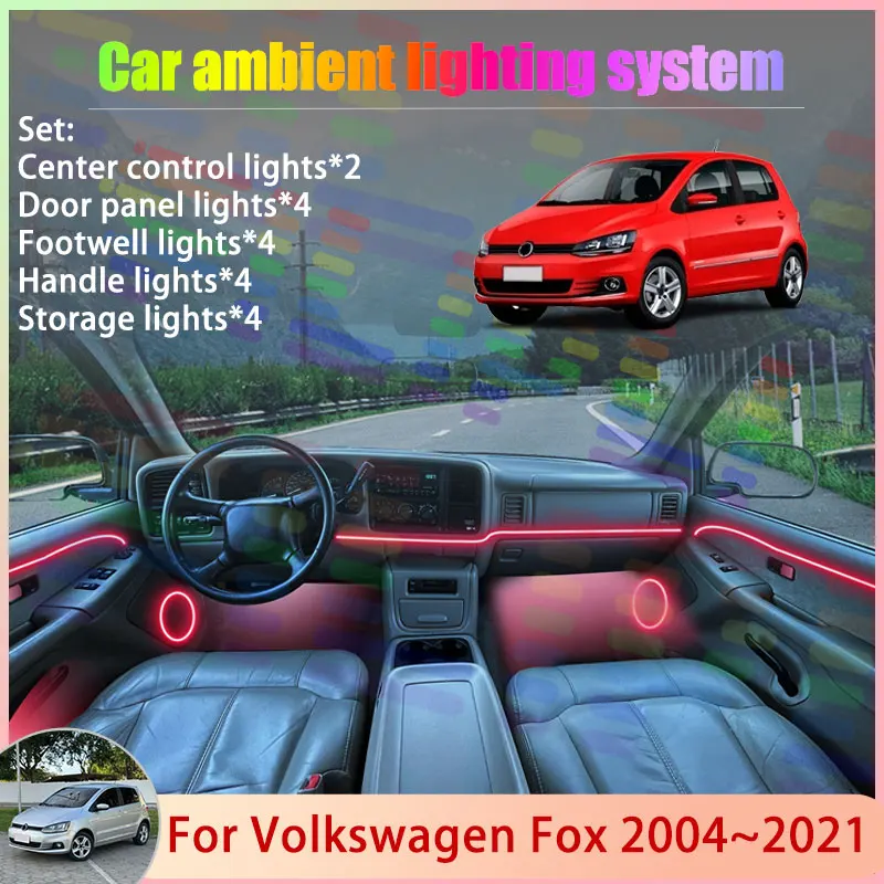 

Для Volkswagen VW Fox 2004~2021 Lupo: Комплект атмосферной RGB-подсветки с эффектом потока (2/24 в 1) для салона автомобиля, аксессуары