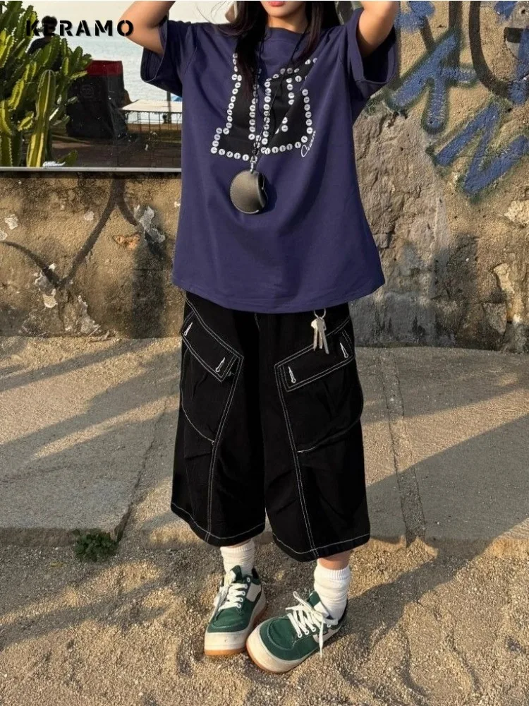 American Vintage High Street Jeans Y2K Harajuku Solid Pockets Denim Trouser 2025 Summer Women's Grunge Casual 2000s Pants